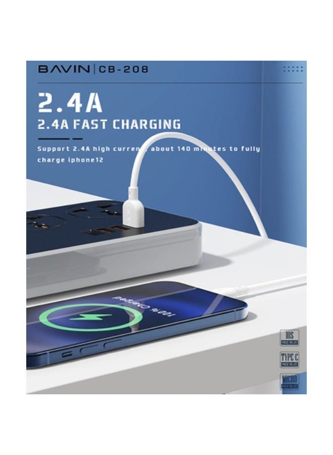 Bavin CB-208 Lightning Data Cable – 1M USB-A to Lightning, 2.4A Fast Charging & Data Transfer, Durable TPE Build, Compatible with iPhone, iPad, AirPods, and More - Image 3