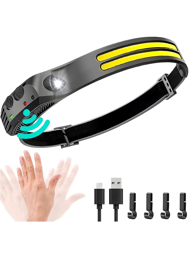 LED Headlamp Rechargeable, 230°Wide Beam Headlight with Motion Sensor, Waterproof Lightweight Head Lamp Flashlight for Camping, Hiking, Running, Outdoor for Adults and Kids - Image 1