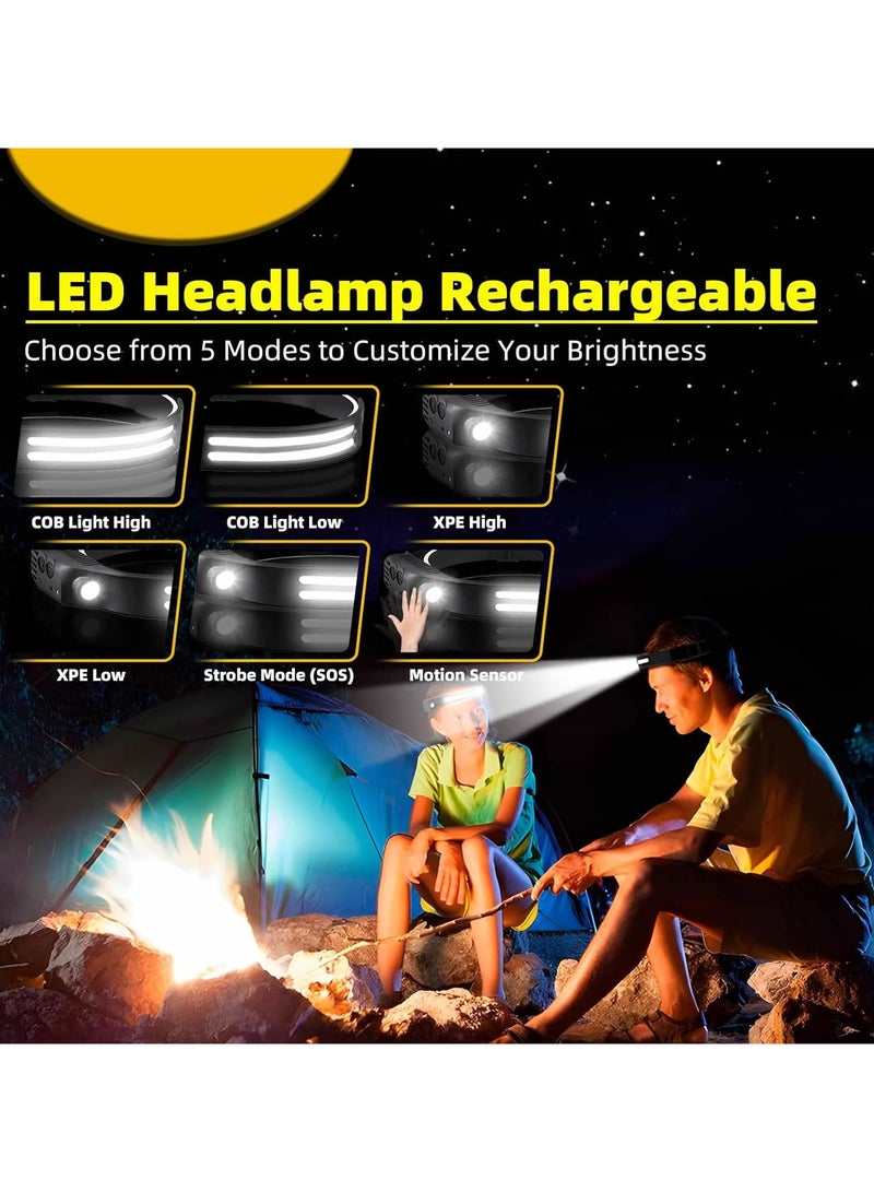 LED Headlamp Rechargeable, 230°Wide Beam Headlight with Motion Sensor, Waterproof Lightweight Head Lamp Flashlight for Camping, Hiking, Running, Outdoor for Adults and Kids - Image 3