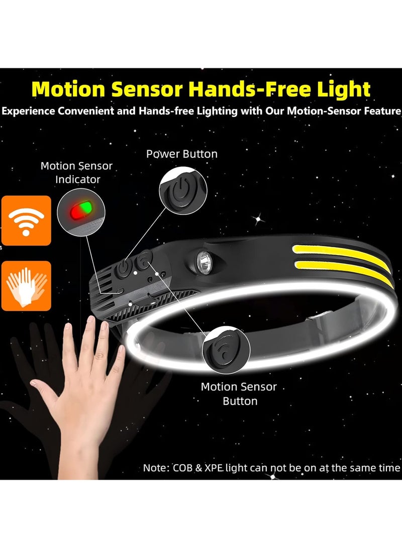 LED Headlamp Rechargeable, 230°Wide Beam Headlight with Motion Sensor, Waterproof Lightweight Head Lamp Flashlight for Camping, Hiking, Running, Outdoor for Adults and Kids - Image 4