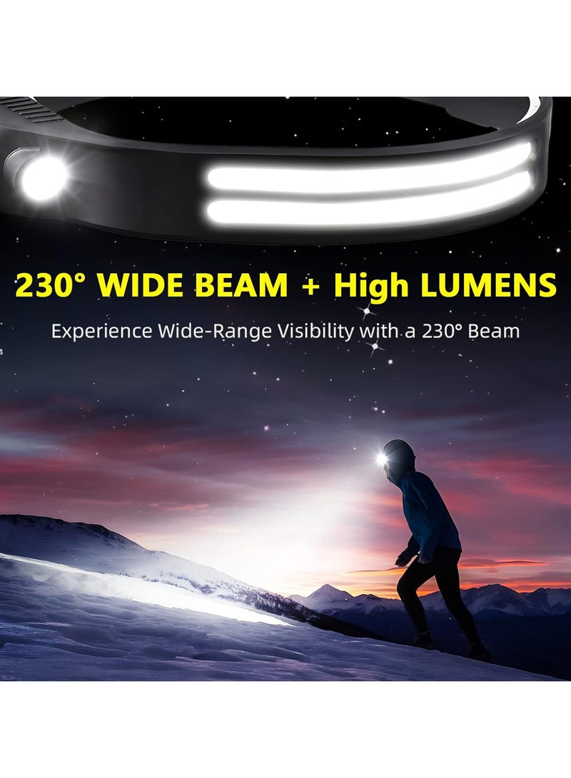 LED Headlamp Rechargeable, 230°Wide Beam Headlight with Motion Sensor, Waterproof Lightweight Head Lamp Flashlight for Camping, Hiking, Running, Outdoor for Adults and Kids - Image 5