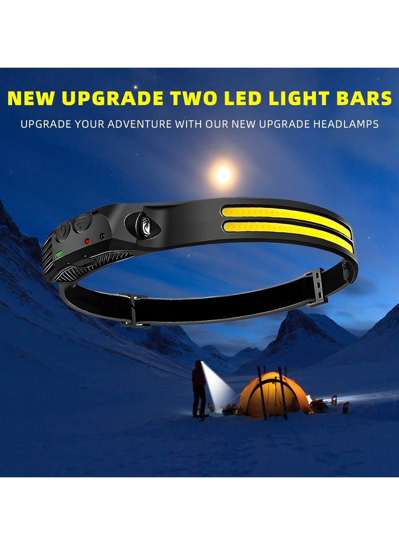 LED Headlamp Rechargeable, 230°Wide Beam Headlight with Motion Sensor, Waterproof Lightweight Head Lamp Flashlight for Camping, Hiking, Running, Outdoor for Adults and Kids - Image 2