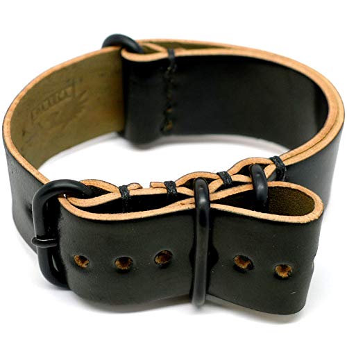 Da Luca Shell Cordovan Military Watch Strap - Black (PVD Buckle) : 22mm - Image 1
