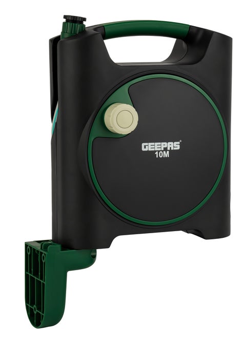 Geepas 10 M Micro Hose Reel Set GWH59387, Stop Anywhere Lock Mechanism and Manual Retract Hose reel set, With Full Set of Hose Fitting, Perfect for Gardening Use