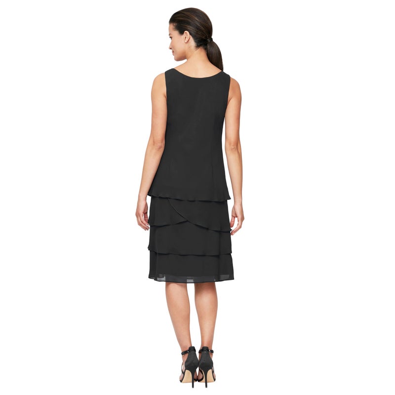 S.L. Fashions Women's Petite Mother of The Bride Jacket Dress with Sequined Cut Out Shoulder, Black, 12 - Image 4