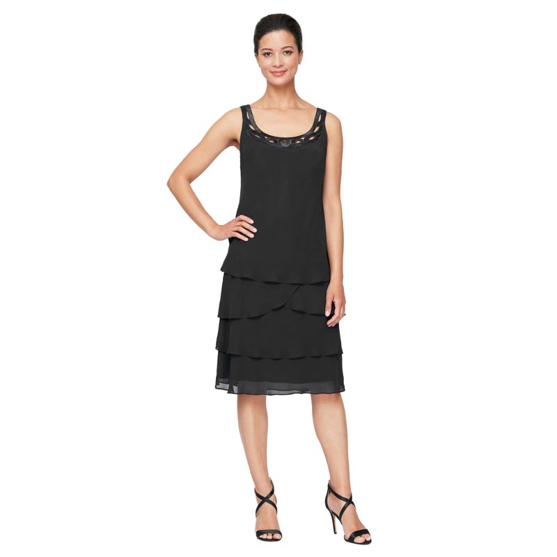 S.L. Fashions Women's Petite Mother of The Bride Jacket Dress with Sequined Cut Out Shoulder, Black, 12 - Image 2