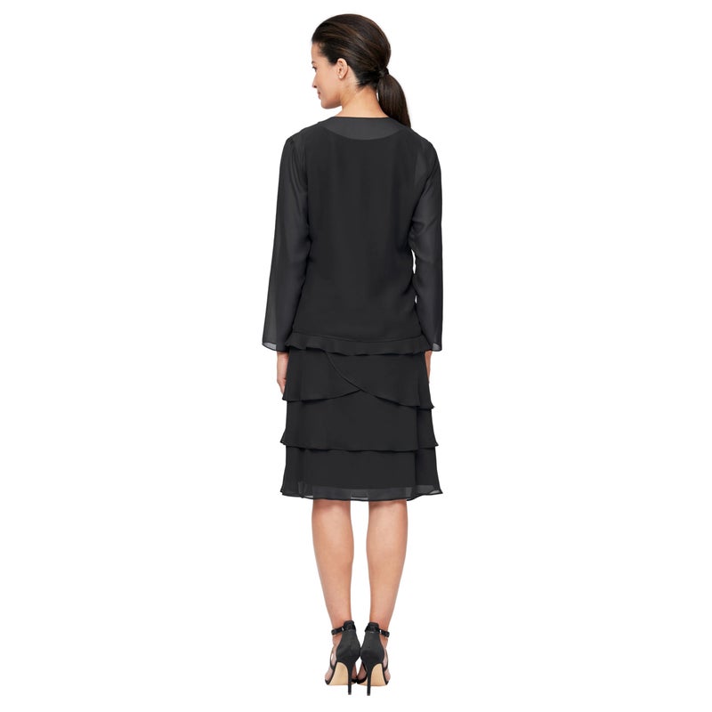 S.L. Fashions Women's Petite Mother of The Bride Jacket Dress with Sequined Cut Out Shoulder, Black, 12 - Image 3