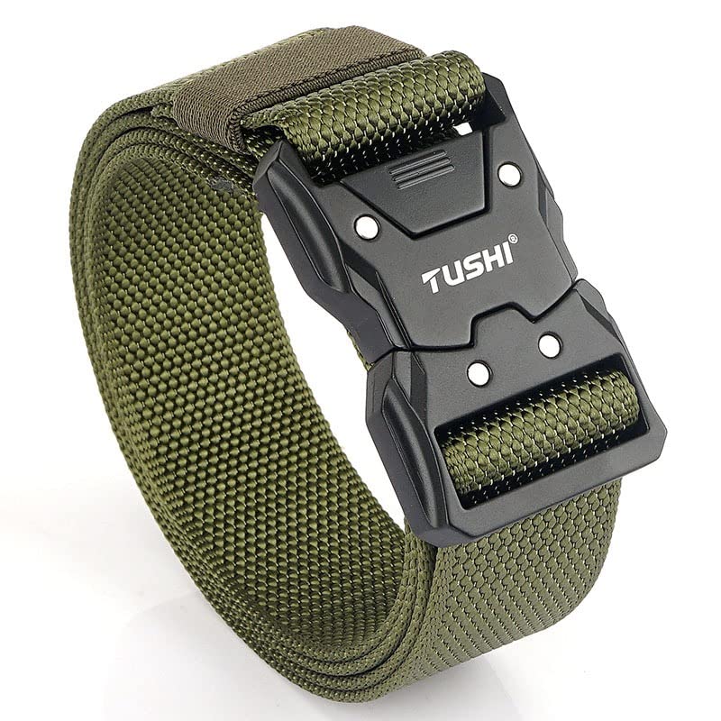 TUSHI Men Military Style Quick Release Tactical Belt, Nylon Web Hiking Belt With Heavy Duty Seatbelt Buckle (Green) - Image 1