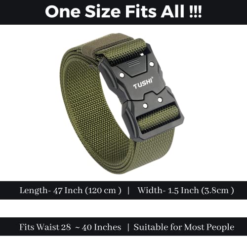 TUSHI Men Military Style Quick Release Tactical Belt, Nylon Web Hiking Belt With Heavy Duty Seatbelt Buckle (Green) - Image 3