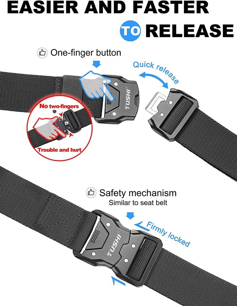 TUSHI Men Military Style Quick Release Tactical Belt, Nylon Web Hiking Belt With Heavy Duty Seatbelt Buckle (Green) - Image 4
