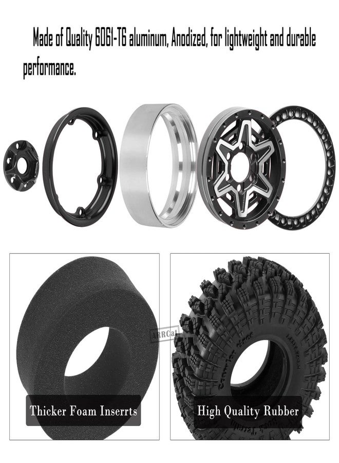ARRCat 1.9 Wheels and Tires for 1/10 TRX4 TRX6 SCX10 SCX10 II 90046 SCX10 III AXI03007 SCX10 Pro Gen7/8 D90 VS4-10 MST CFX RC Crawler Car,Aluminium RC 1.9 Beadlock Wheels and Rubber Tires,Black - Image 4