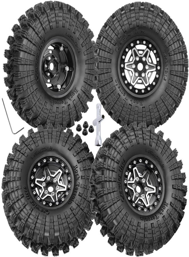 ARRCat 1.9 Wheels and Tires for 1/10 TRX4 TRX6 SCX10 SCX10 II 90046 SCX10 III AXI03007 SCX10 Pro Gen7/8 D90 VS4-10 MST CFX RC Crawler Car,Aluminium RC 1.9 Beadlock Wheels and Rubber Tires,Black - Image 1