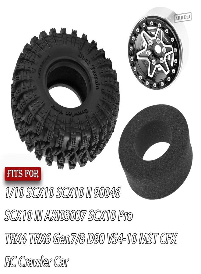 ARRCat 1.9 Wheels and Tires for 1/10 TRX4 TRX6 SCX10 SCX10 II 90046 SCX10 III AXI03007 SCX10 Pro Gen7/8 D90 VS4-10 MST CFX RC Crawler Car,Aluminium RC 1.9 Beadlock Wheels and Rubber Tires,Black - Image 2