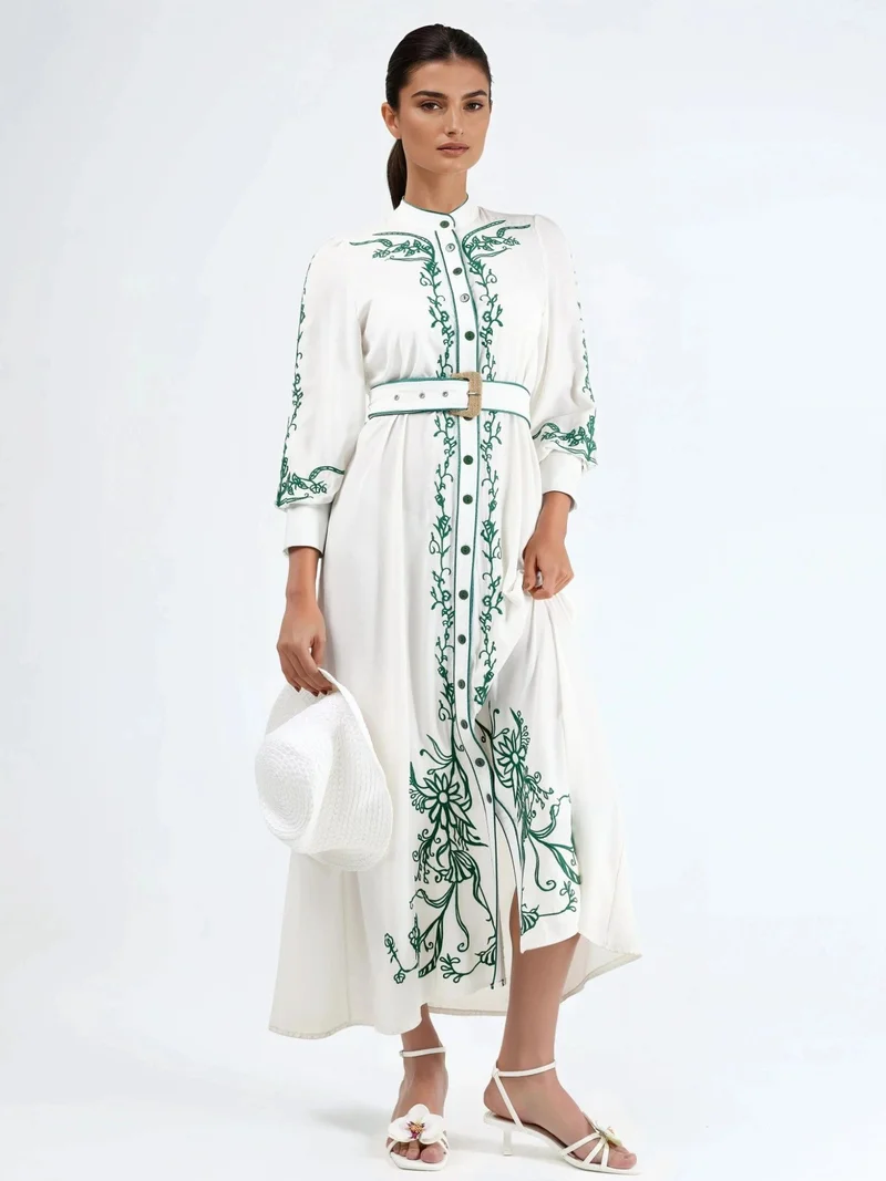 Jennyfer Floral Belted Midi Shirt Dress