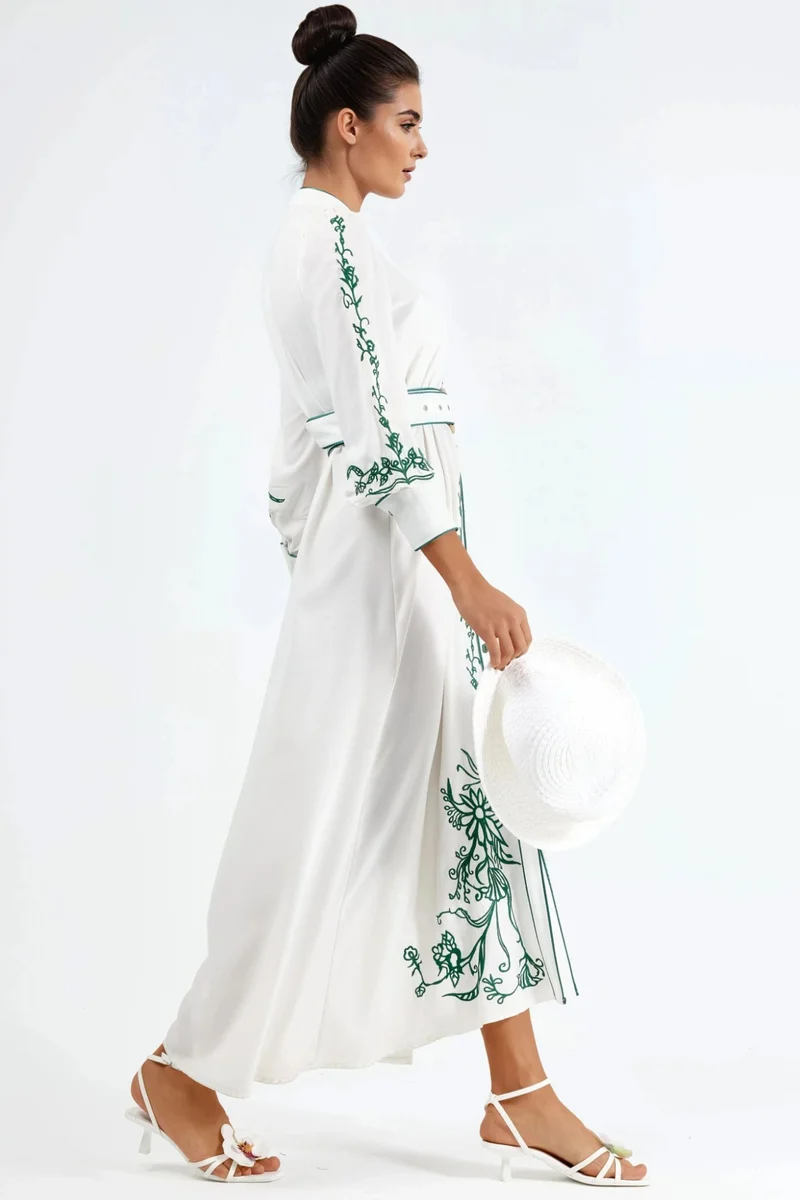 جينيفر Floral Belted Midi Shirt Dress