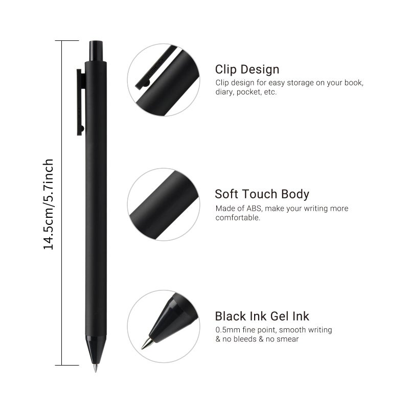 Kaco Gel Pens, 0.5 mm Fine Point, Black Ink 10 Count, Quick Dry Smooth Writing, Aesthetic Office Supplies Refillable Retractable - Image 3