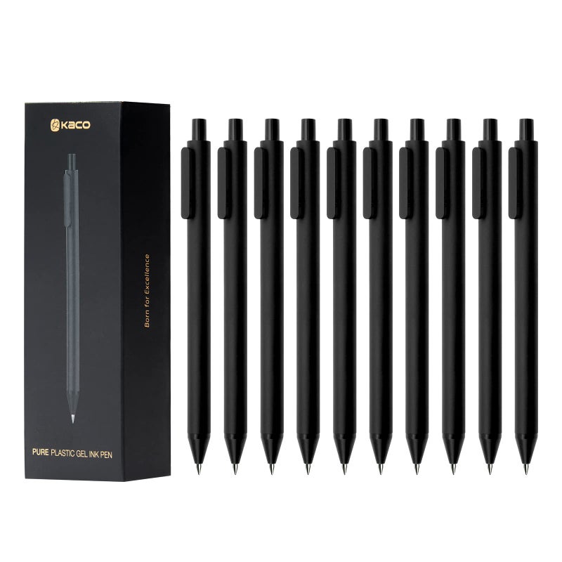 Kaco Gel Pens, 0.5 mm Fine Point, Black Ink 10 Count, Quick Dry Smooth Writing, Aesthetic Office Supplies Refillable Retractable - Image 1