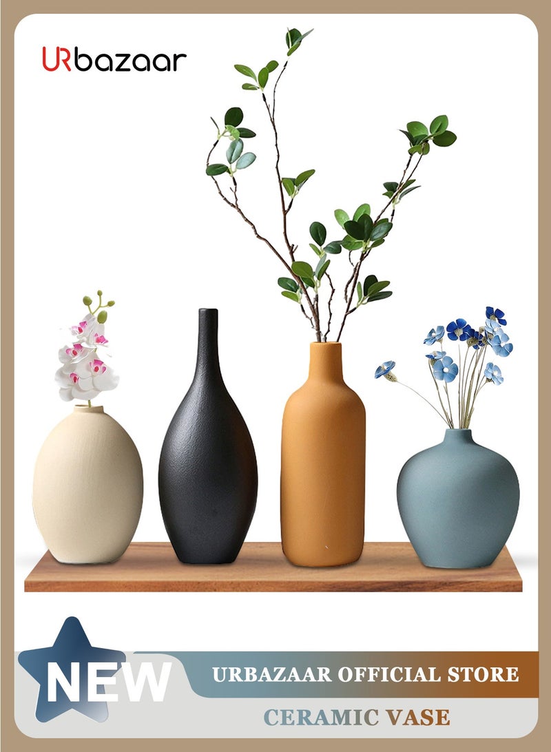 URbazaar Colorful Ceramic Vase Set of 4, Small Rustic Vase for Country Home Decor, Small Vases Minimalism Style for Modern Home Living Room Shelf Table Bookshelf Mantel Entryway Decor  - Image 1