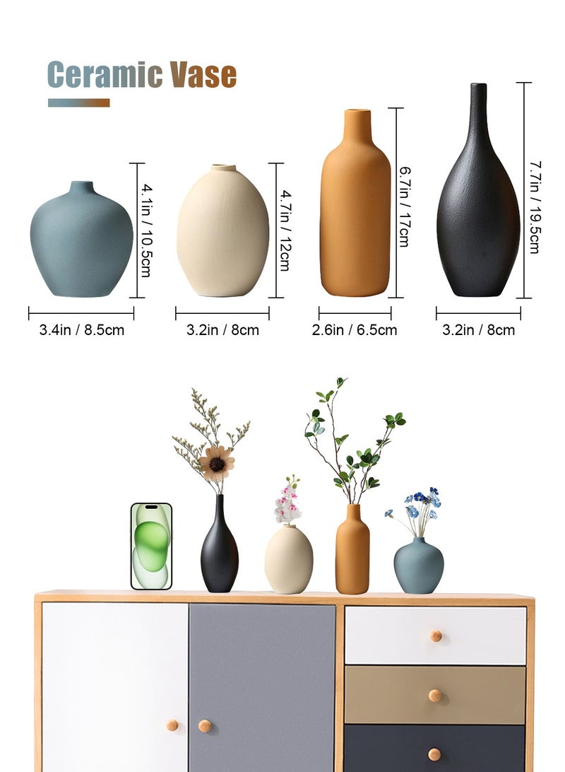 URbazaar Colorful Ceramic Vase Set of 4, Small Rustic Vase for Country Home Decor, Small Vases Minimalism Style for Modern Home Living Room Shelf Table Bookshelf Mantel Entryway Decor  - Image 2
