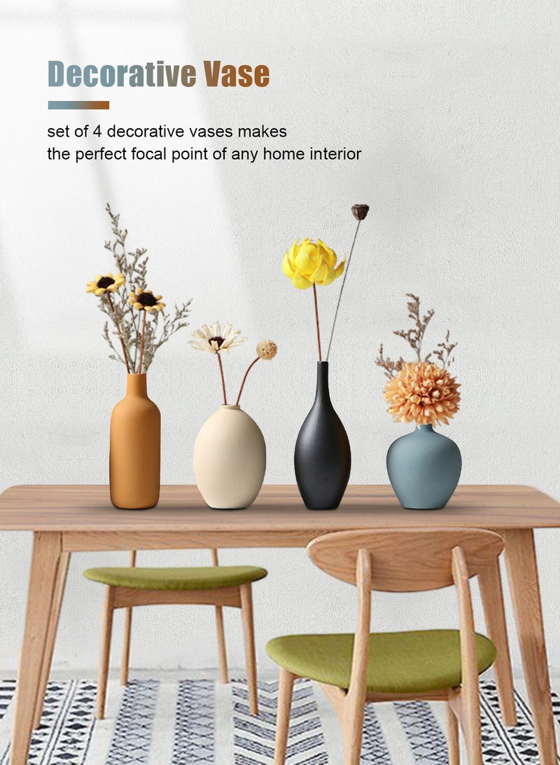 URbazaar Colorful Ceramic Vase Set of 4, Small Rustic Vase for Country Home Decor, Small Vases Minimalism Style for Modern Home Living Room Shelf Table Bookshelf Mantel Entryway Decor  - Image 4