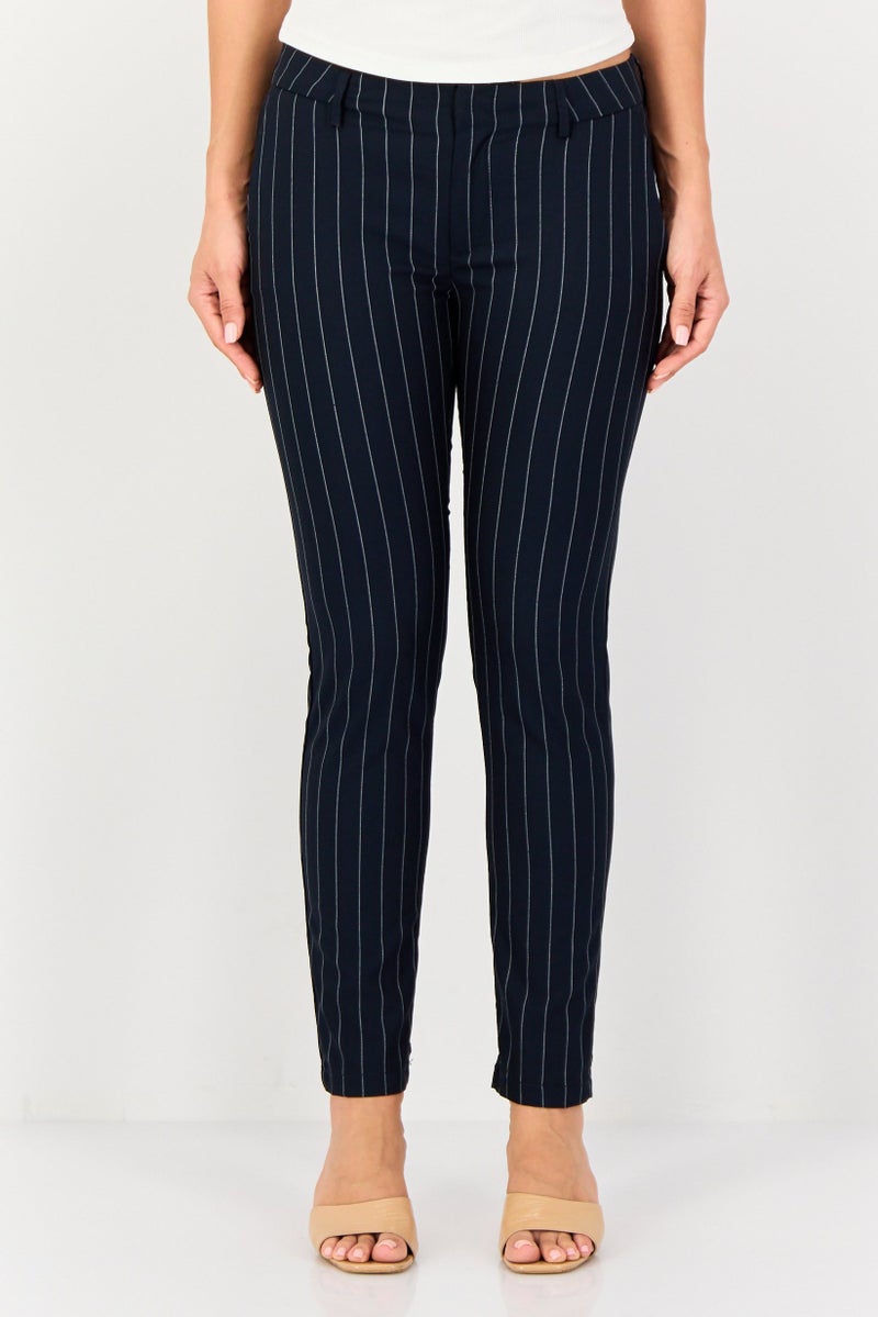 Reiko Women Cigarette Fit Striped Straight Pants, Multicolor - Image 1