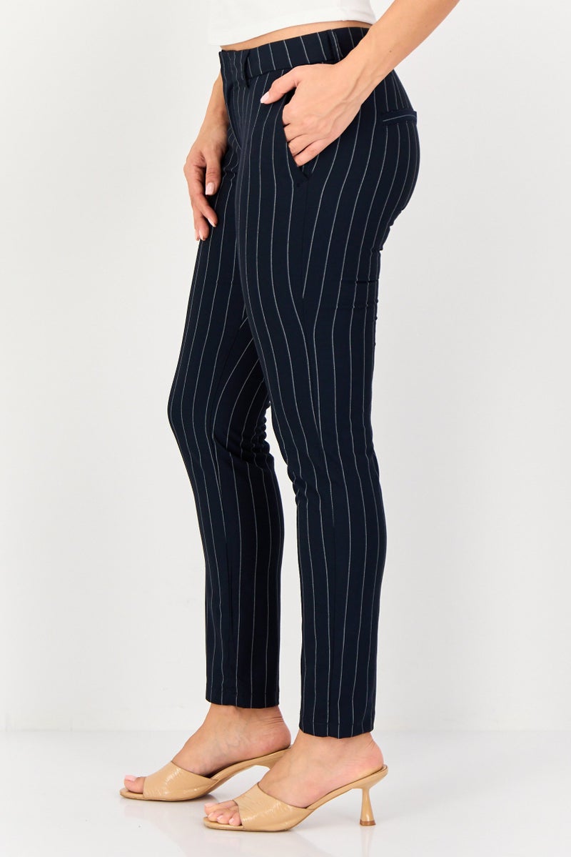 Reiko Women Cigarette Fit Striped Straight Pants, Multicolor - Image 3