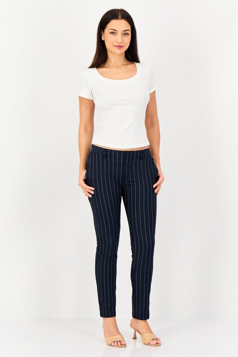 Reiko Women Cigarette Fit Striped Straight Pants, Multicolor - Image 4