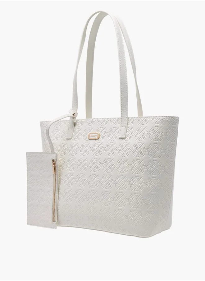 ميسي Women Embossed Monogram Tote Bag with Zip Closure and Coin Pouch