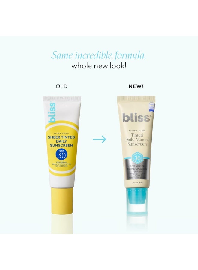 BLISS واقي الشمس الملون اليومي غير المرئي Bliss Block Star SPF 30 مع أكسيد الزنك، واقي من الشمس وبرايمر للمكياج - واقي من الشمس واسع الطيف معدني بنسبة 100% مع مزيج من ثاني أكسيد التيتانيوم ومضادات الأكسدة، - 1.4 أونصة سائلة. - Image 2