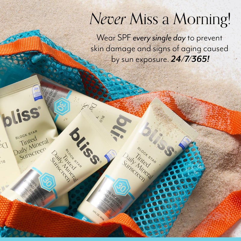 Bliss Block Star SPF 30 Daily Tinted Mineral Sunscreen with Zinc Oxide - All Skin Tones - 100% Mineral Broad Spectrum Sunscreen with Titanium Dioxide & Antioxidant Blend- 1.4 fl oz. - Image 5