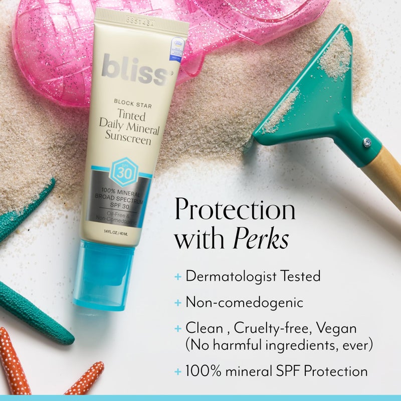 Bliss Block Star SPF 30 Daily Tinted Mineral Sunscreen with Zinc Oxide - All Skin Tones - 100% Mineral Broad Spectrum Sunscreen with Titanium Dioxide & Antioxidant Blend- 1.4 fl oz. - Image 4