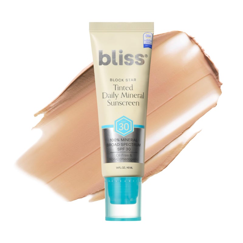 Bliss Block Star SPF 30 Daily Tinted Mineral Sunscreen with Zinc Oxide - All Skin Tones - 100% Mineral Broad Spectrum Sunscreen with Titanium Dioxide & Antioxidant Blend- 1.4 fl oz. - Image 1