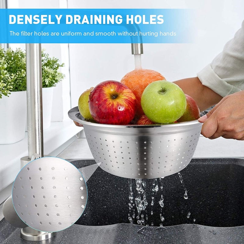 GOODMARTS Kitchen Thicken Stainless Steel Basin 3 in 1 Multipurpose Julienne Grater Vegetable Cutter Stainless Steel Drain Basket Salad Maker Bowl for Cooking - Image 3