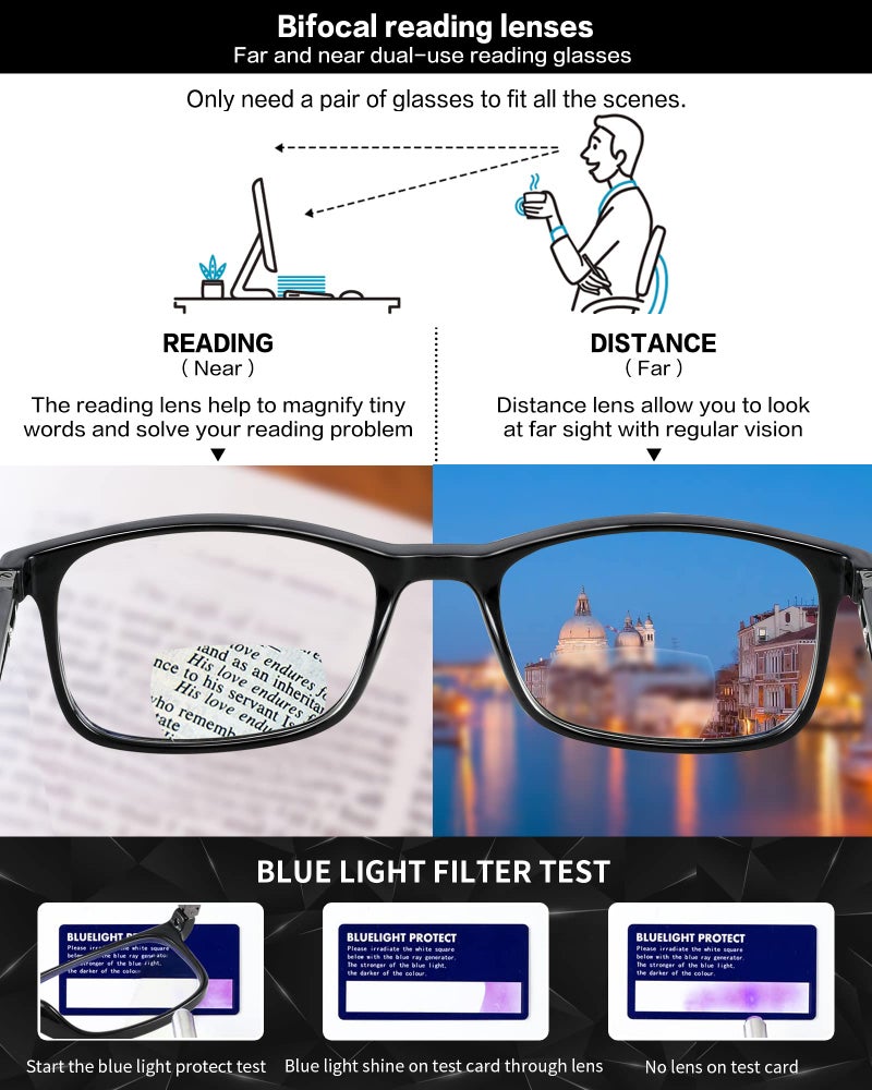 LKEYE Bifocal Reading Glasses Men Women Blue Light Blocking Computer Readers Wide Frame Progressive Eyeglasses Clear Top Fashion Designer Cheaters Transition Stylish Eyewear LK6021 +2.00 - Image 5
