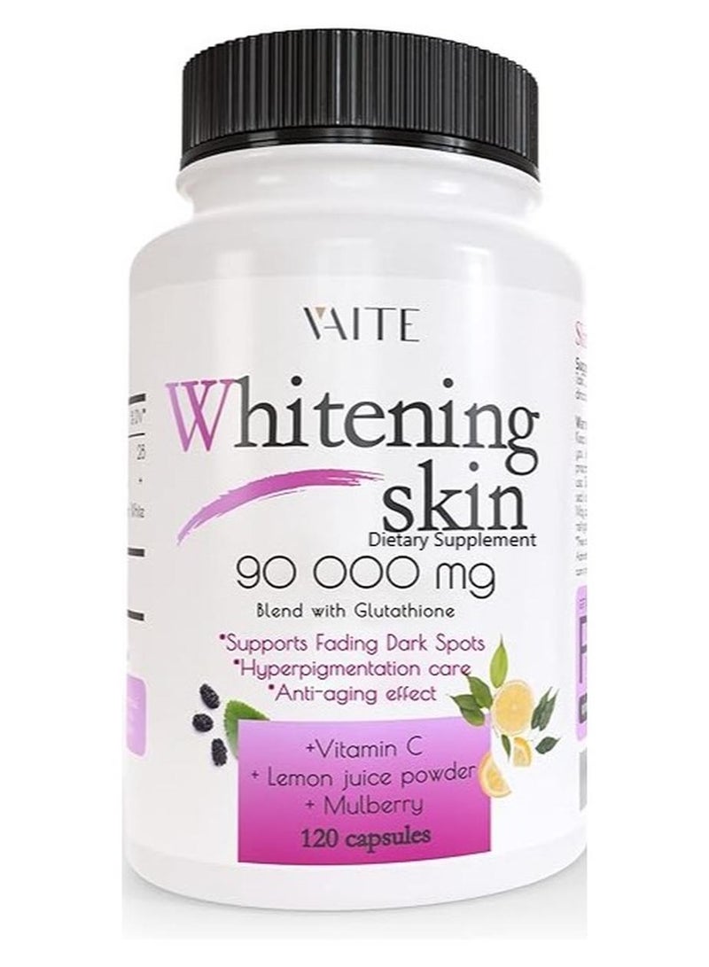 VAITE حبوب تبييض الجلوتاثيون - مزيل البقع الداكنة وندبات حب الشباب - 90000 مجم - صنع في الولايات المتحدة الأمريكية - حبوب تبييض البشرة النباتية ذات تأثير مضاد للشيخوخة ومضاد للأكسدة - 120 كبسولة - Image 1