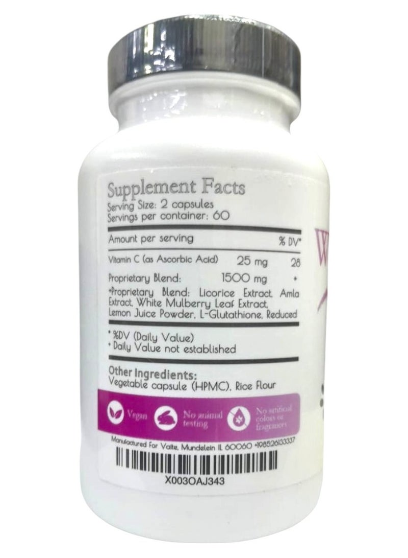 VAITE حبوب تبييض الجلوتاثيون - مزيل البقع الداكنة وندبات حب الشباب - 90000 مجم - صنع في الولايات المتحدة الأمريكية - حبوب تبييض البشرة النباتية ذات تأثير مضاد للشيخوخة ومضاد للأكسدة - 120 كبسولة - Image 2