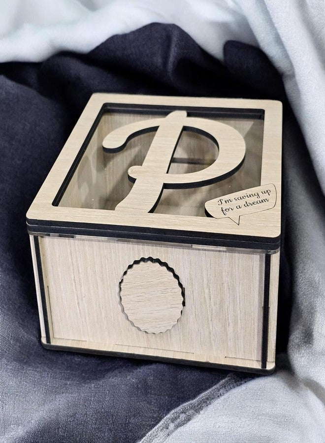 LACUM® Letter Piggy Bank - Custom Wooden Money Bank for Kids & Adults - Sunmica Coated Engineering Wood with Transparent Acrylic Front - Unique Gifts (Letter P) - Image 2