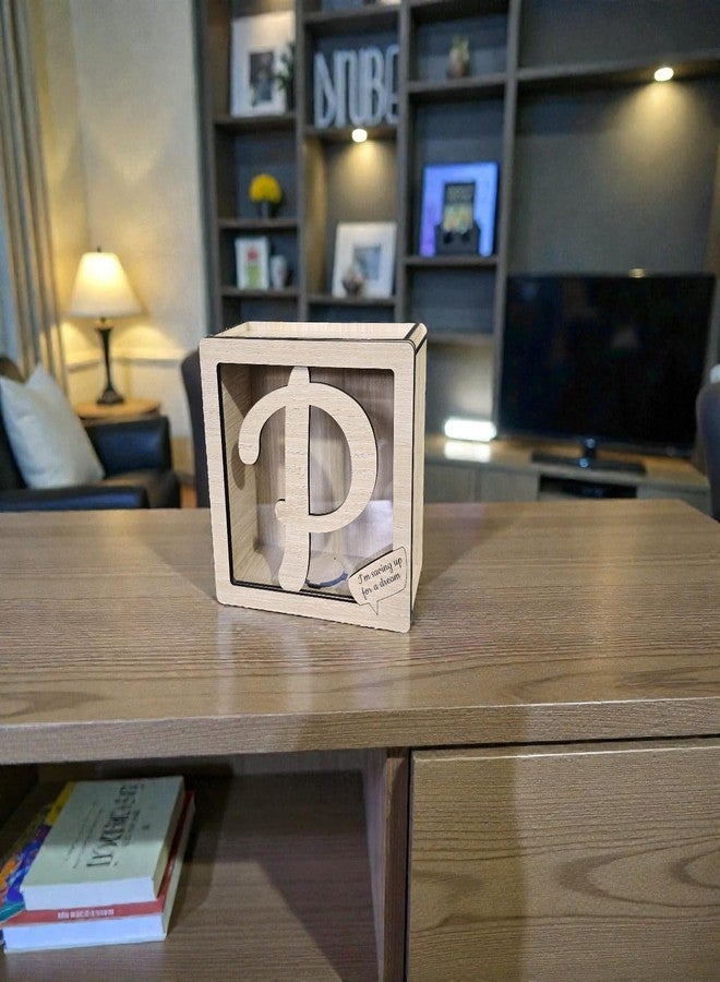 LACUM® Letter Piggy Bank - Custom Wooden Money Bank for Kids & Adults - Sunmica Coated Engineering Wood with Transparent Acrylic Front - Unique Gifts (Letter P) - Image 4