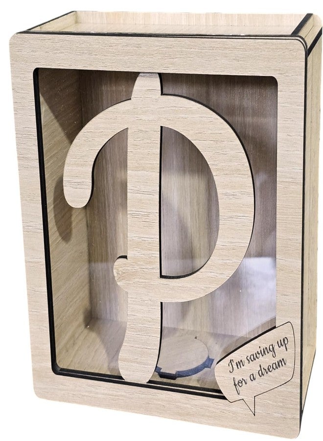 LACUM® Letter Piggy Bank - Custom Wooden Money Bank for Kids & Adults - Sunmica Coated Engineering Wood with Transparent Acrylic Front - Unique Gifts (Letter P) - Image 1