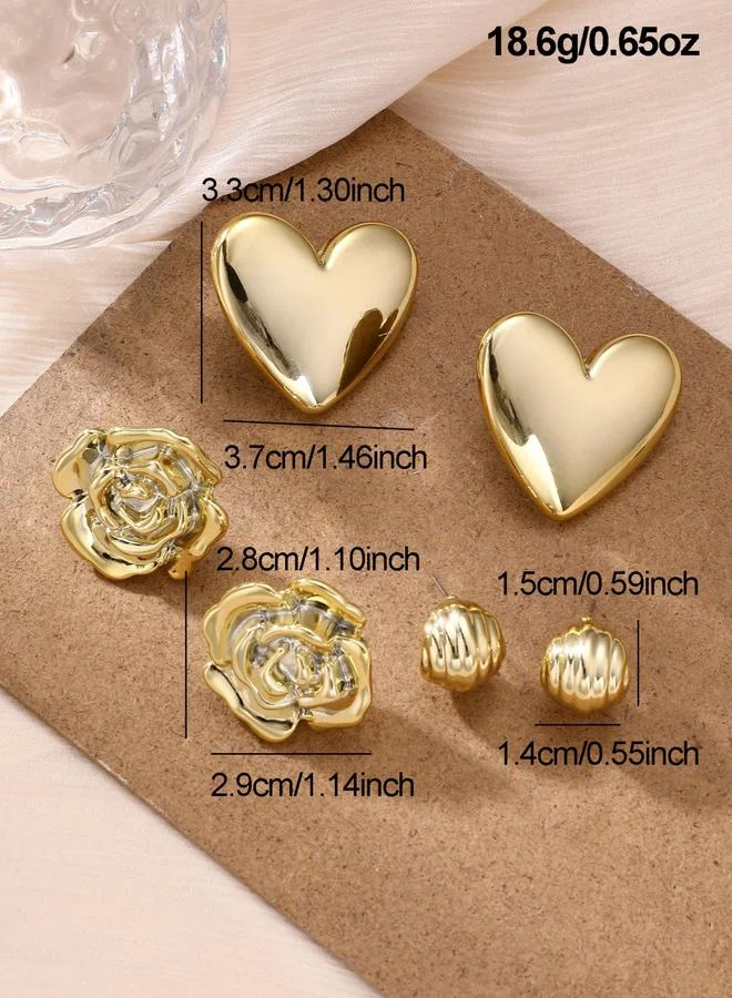Take Two Set of 3 - Gold Flower Heart Earrings