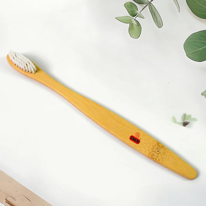 SNKM - Wooden/Bamboo Brush Toothbrush Ultra Soft Bristles (Light Brown Colour, Pack of) - Image 2