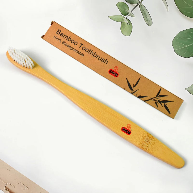 SNKM - Wooden/Bamboo Brush Toothbrush Ultra Soft Bristles (Light Brown Colour, Pack of) - Image 1