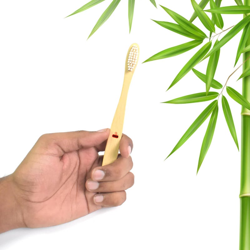 SNKM - Wooden/Bamboo Brush Toothbrush Ultra Soft Bristles (Light Brown Colour, Pack of) - Image 3