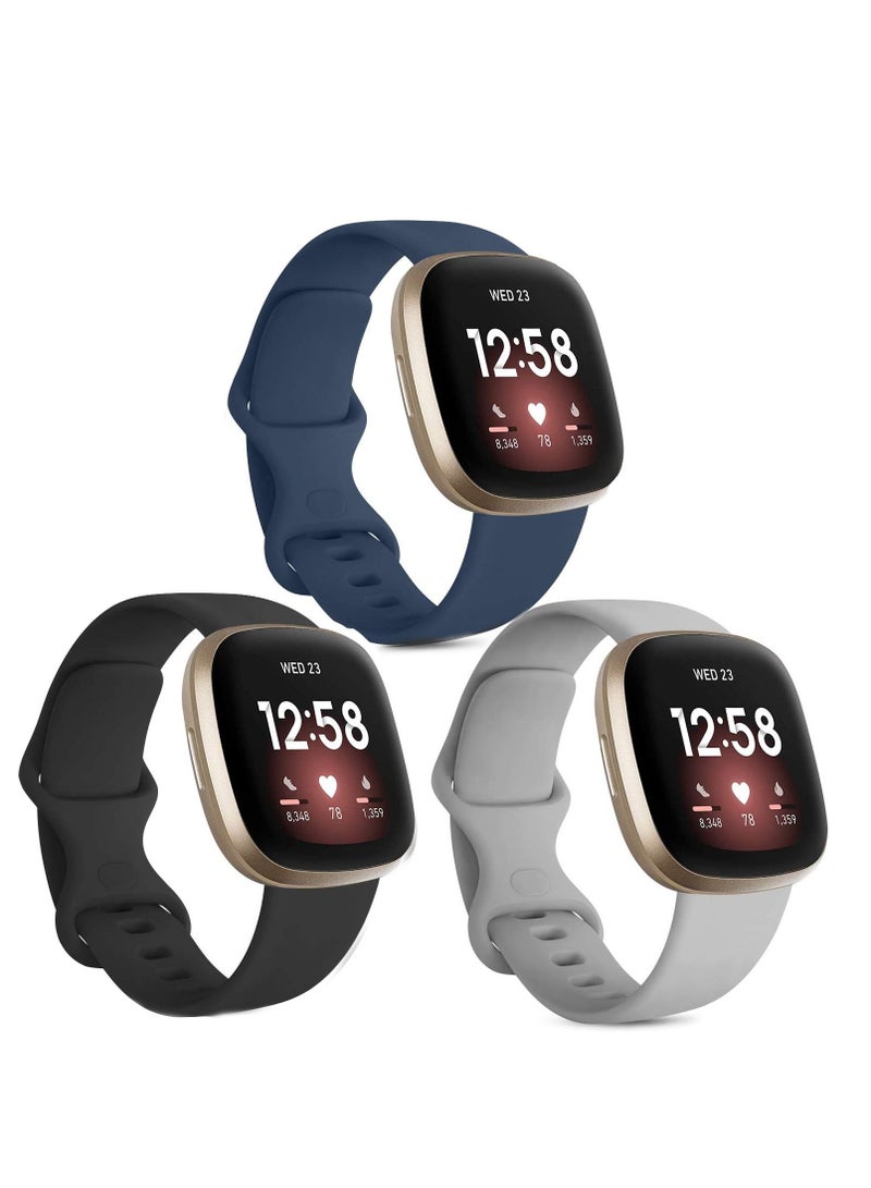 Excefore 3 Pack Sport Bands Compatible , Strap Compatible, Soft Silicone Replacement Strap for Fitbit Versa 3 / Fitbit Sense Smart Watch Women Men - Image 1