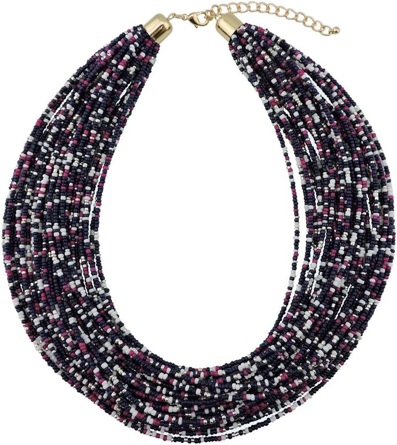 Bocar Multi Layer Chunky Bib Statement Seed Beads Cluster Collar Necklace for Women Gift (NK-10351) - Image 3
