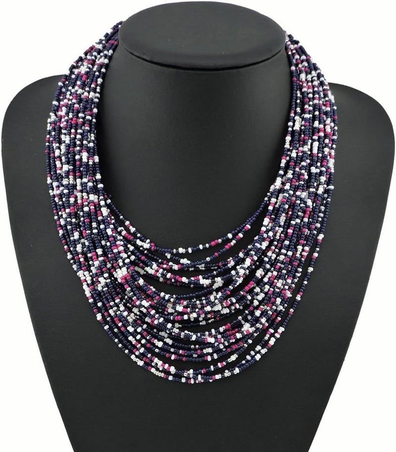 Bocar Multi Layer Chunky Bib Statement Seed Beads Cluster Collar Necklace for Women Gift (NK-10351) - Image 2