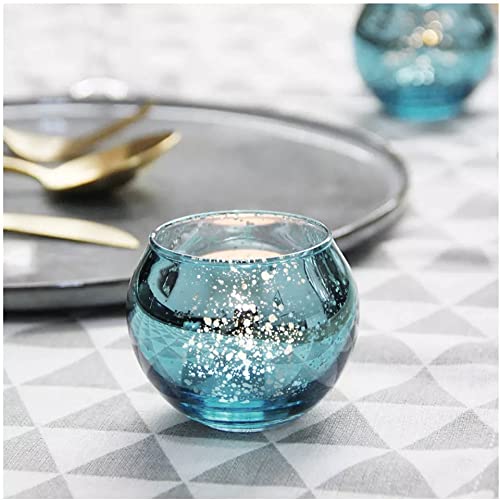 The Purple Tree Mercury Glass Mosaic Tealight Candle Holders for Diwali Christmas (Pack of 2, Blue), Diwali Tealights, Corporate Gifts, Home Decor Gift Item. - Image 3