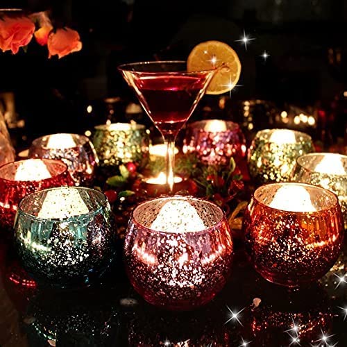 The Purple Tree Mercury Glass Mosaic Tealight Candle Holders for Diwali Christmas (Pack of 2, Blue), Diwali Tealights, Corporate Gifts, Home Decor Gift Item. - Image 4
