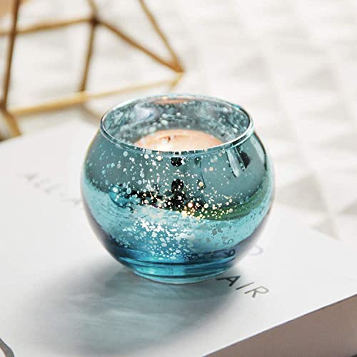 The Purple Tree Mercury Glass Mosaic Tealight Candle Holders for Diwali Christmas (Pack of 2, Blue), Diwali Tealights, Corporate Gifts, Home Decor Gift Item. - Image 2