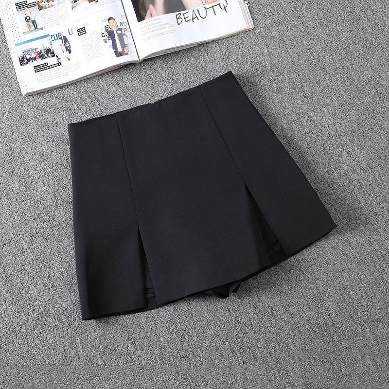 Generic 2022 Spring Split High-Waist Skort Black A-line Black - Image 1